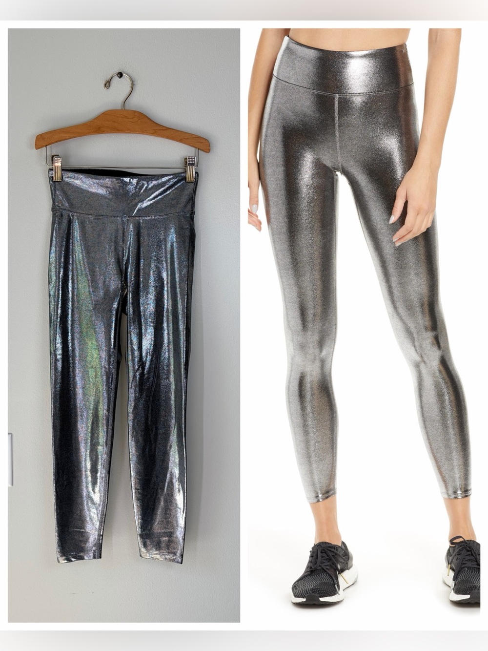 Heroine Sport Shiny Silver Marvel Metallic High Waist Leggings in Platinum